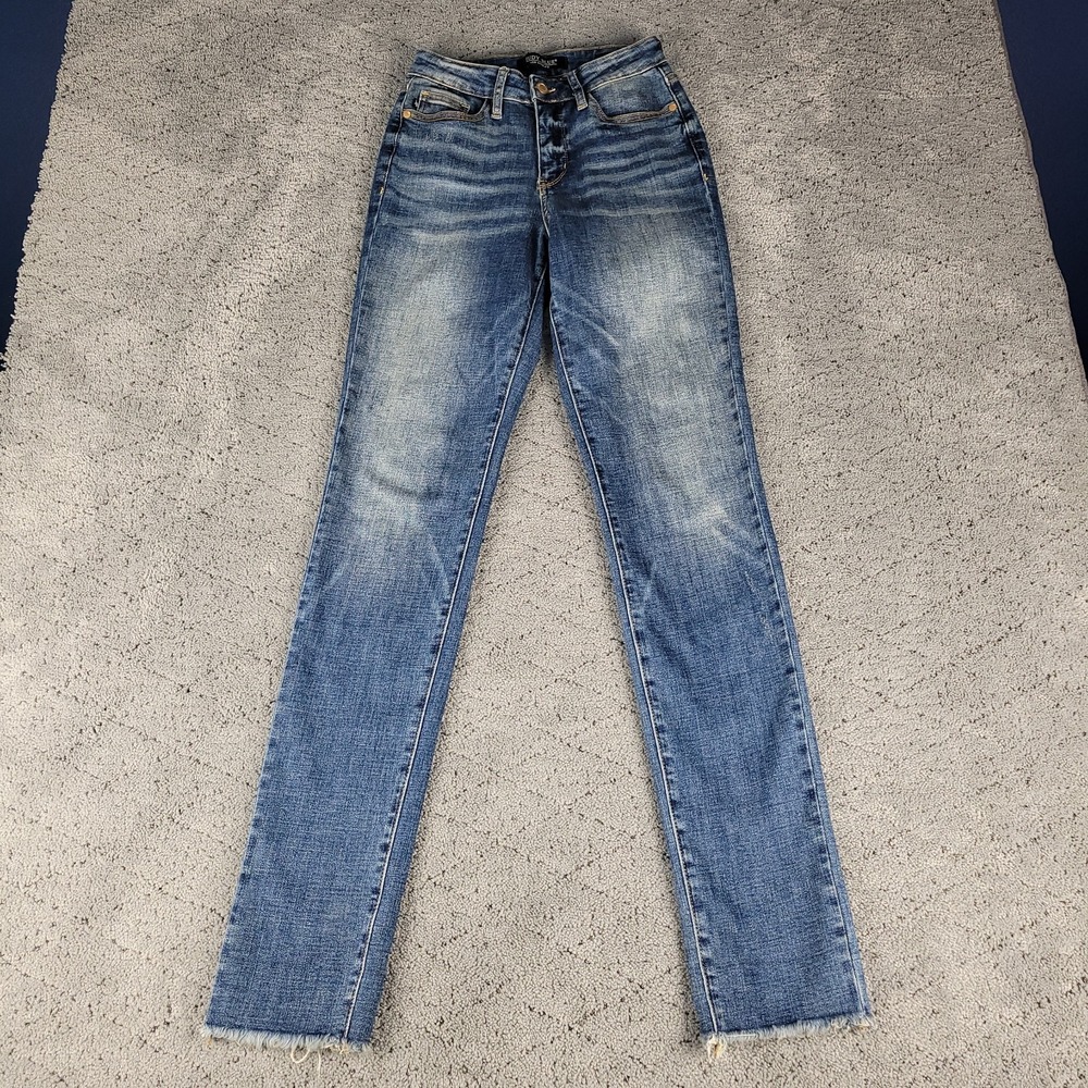 Judy Blue Jeans Womens 0/24 Blue Boyfriend Fit Straight Leg Raw Hem Whisker
